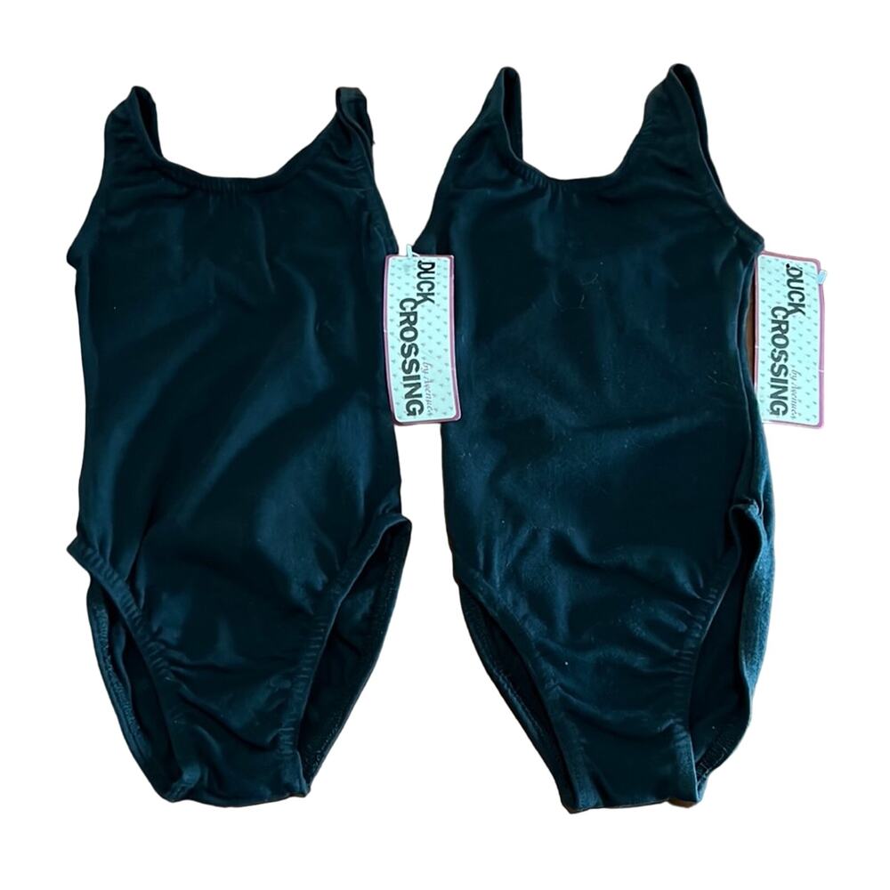 Duck Crossing Black Sleeveless Leotard Girls XS 3-5 Set of 2